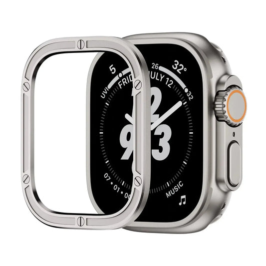 Luxury 316L Stainless Steel Protective Ring for Ultra 49mm enhancing an Apple Watch with a sleek design.