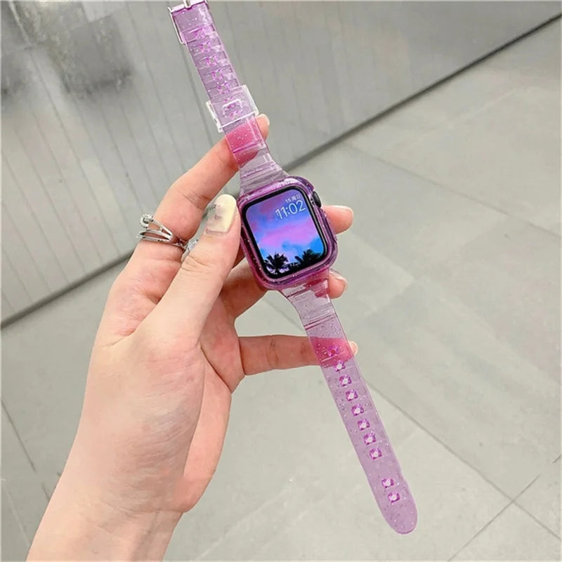 Glitter Transparent Apple Watch Case & Strap Band