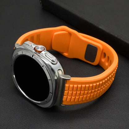 Soft Silicone Sport Band for Samsung Galaxy Watch Ultra & 8 in vibrant orange color for comfort and style.