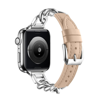 Luxury Leather & Steel Chain Band for Apple Watch 38–49mm