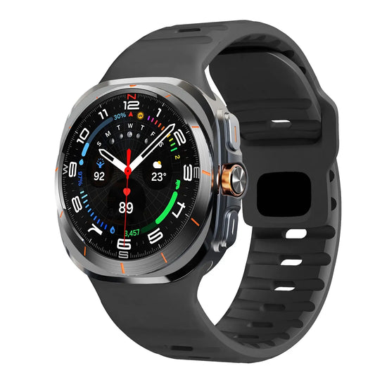Rugged Silicon Bands for Samsung Galaxy Watch Ultra in stylish black design, enhancing sporty aesthetics.