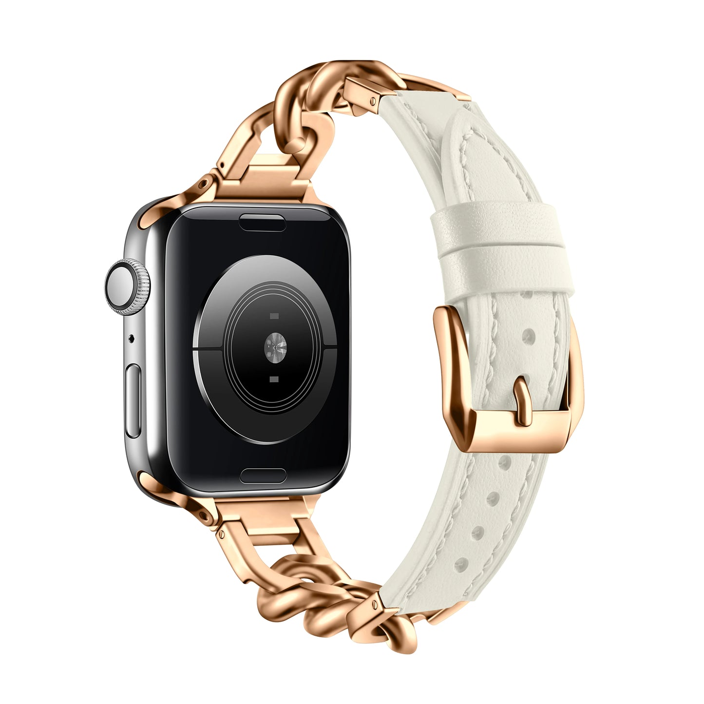 Luxury Leather & Steel Chain Band for Apple Watch 38–49mm