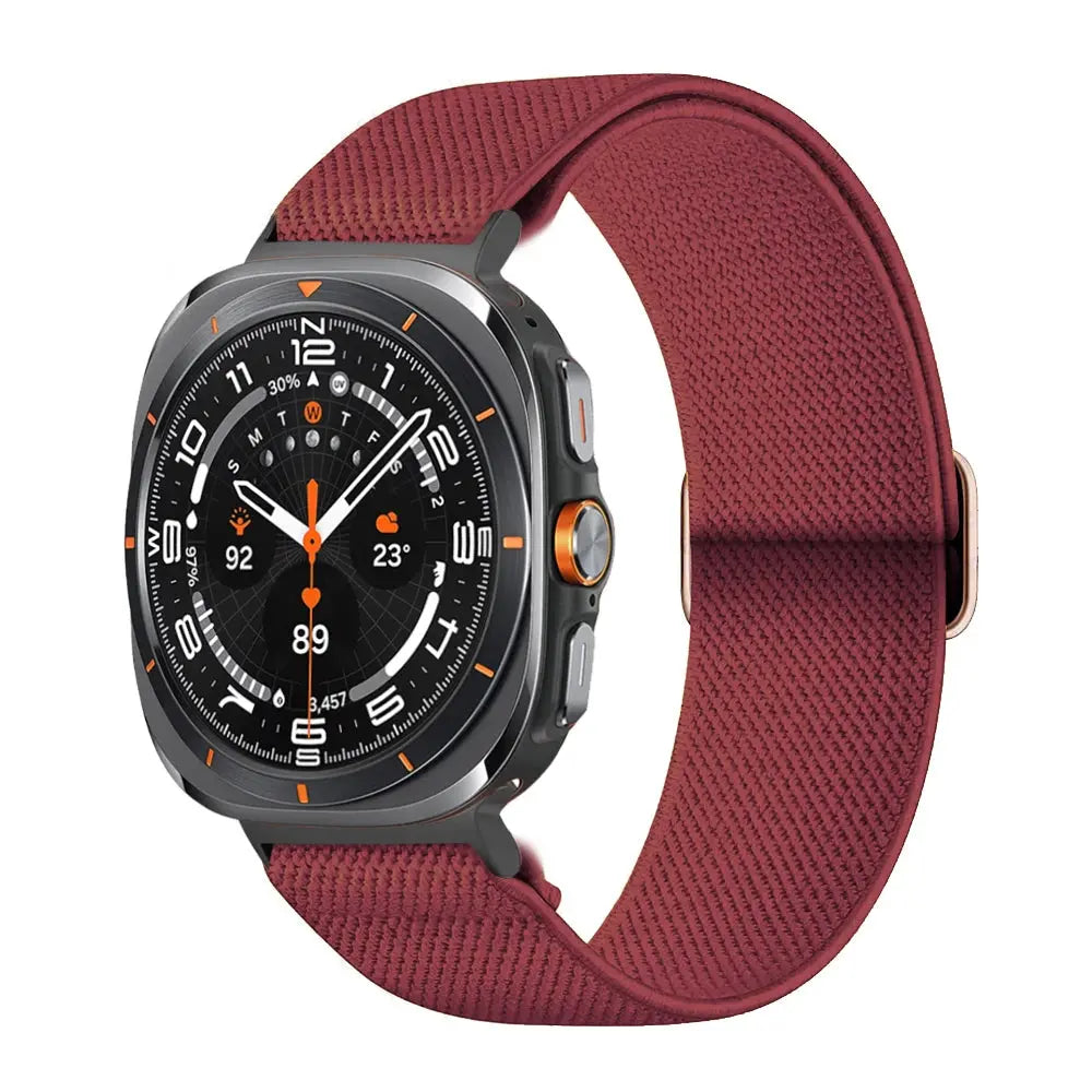 Elastic Bands For Samsung Galaxy Watch Ultra in burgundy color, featuring a soft nylon stretchable design for comfort.