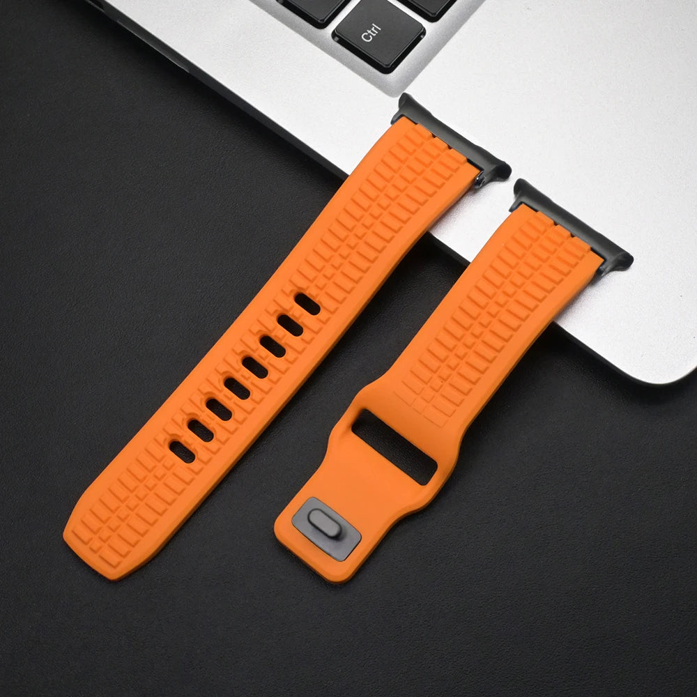 Soft Silicone Sport Band for Samsung Galaxy Watch Ultra & 8 in vibrant orange color, designed for comfort and durability.