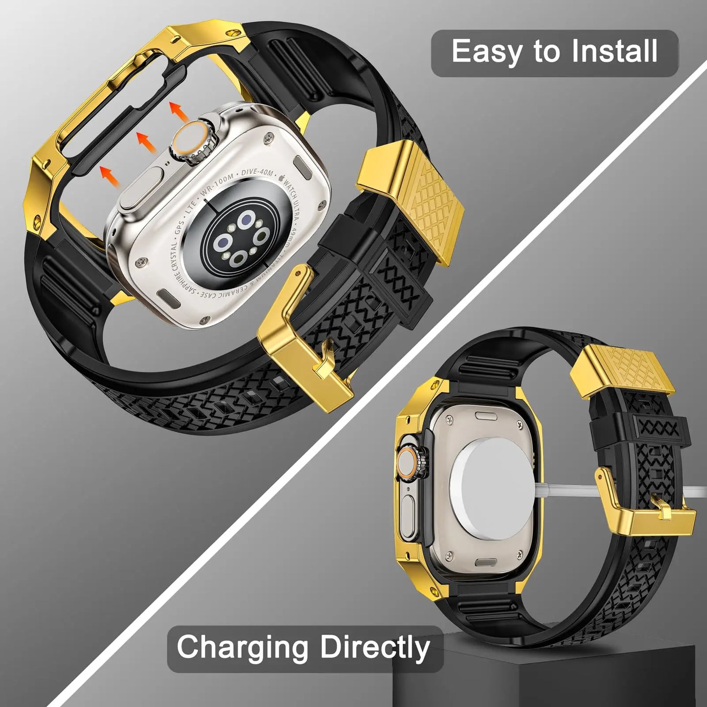 Luxury Metal Case & Silicone Band for Apple Watch Ultra & Series