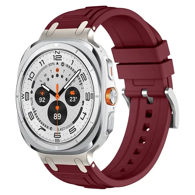 Rocky silicone sports band for Galaxy Watch Ultra in maroon, designed for adventure and everyday wear.