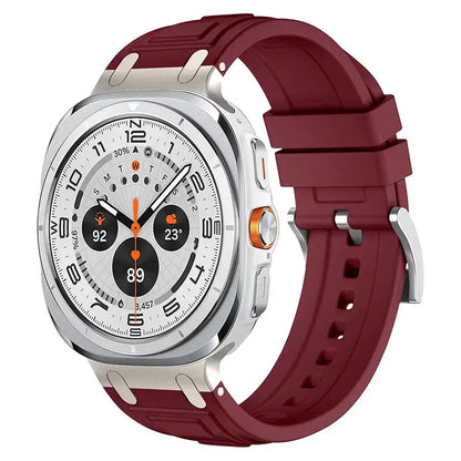Rocky silicone sports band for Galaxy Watch Ultra in maroon, designed for adventure and everyday wear.