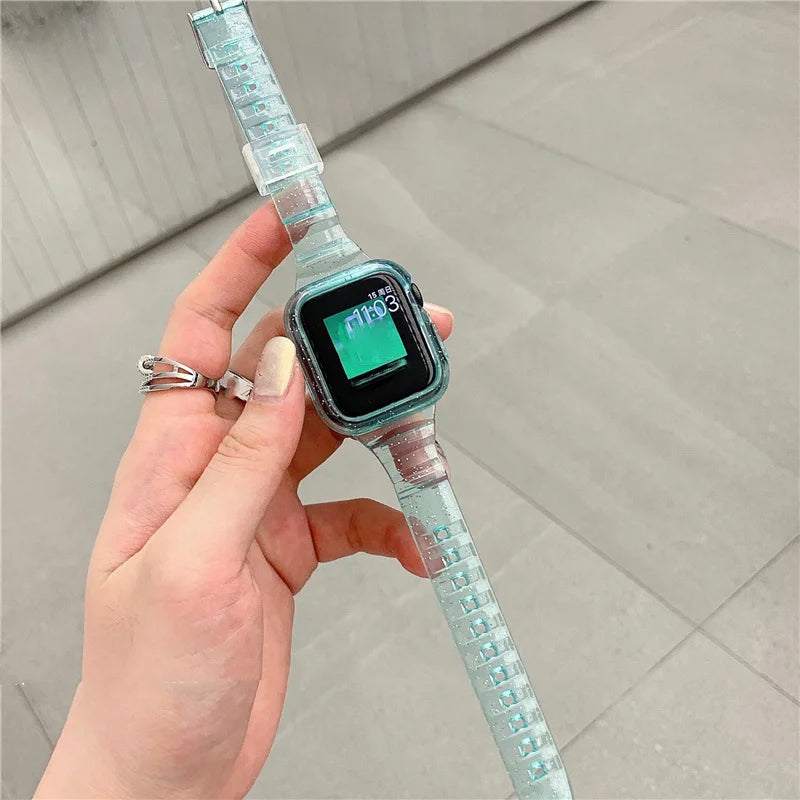 Glitter Transparent Apple Watch Case & Strap Band
