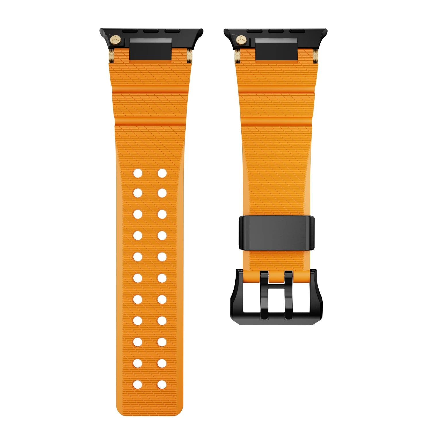 Rubber Sports Bracelet for Apple Watch Ultra 3 / Series 11 / 10 / 9 / 8 / SE in vibrant orange color and black buckle
