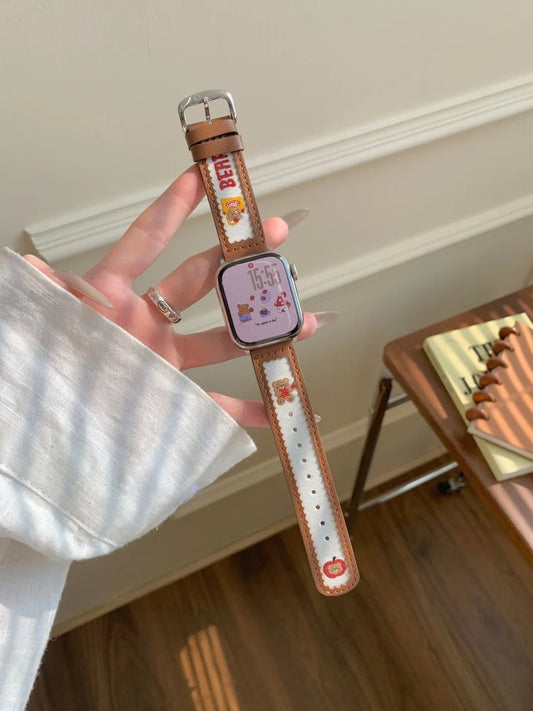 Cute Bear Leather Apple Watch Band for Women (38–49mm)