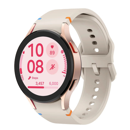 Sporty Silicon Bands for Samsung Galaxy Watch on a stylish smartwatch showcasing fitness stats and vibrant colors.
