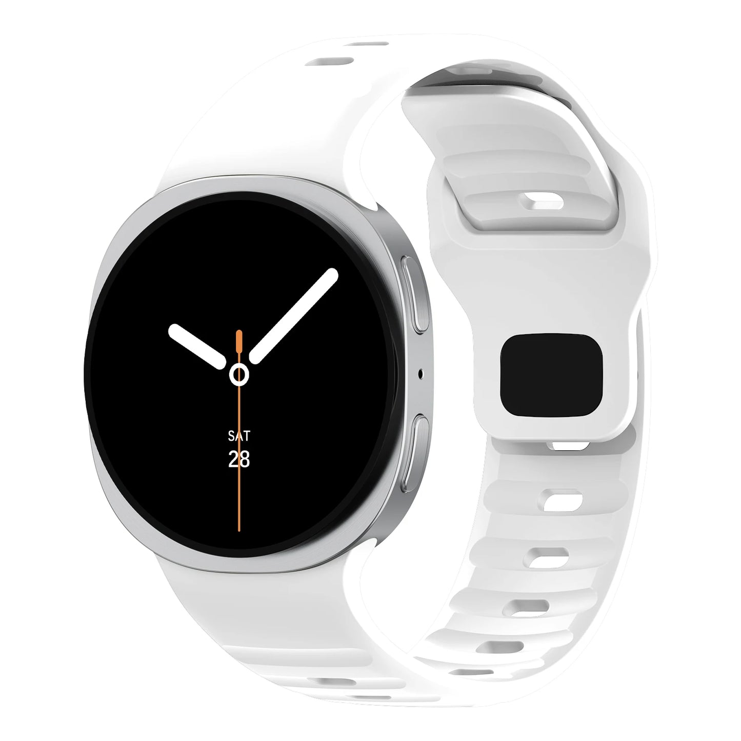 Rugged Silicone Sport Band for Samsung Galaxy Watch (40–47mm) in white, perfect for active lifestyles.