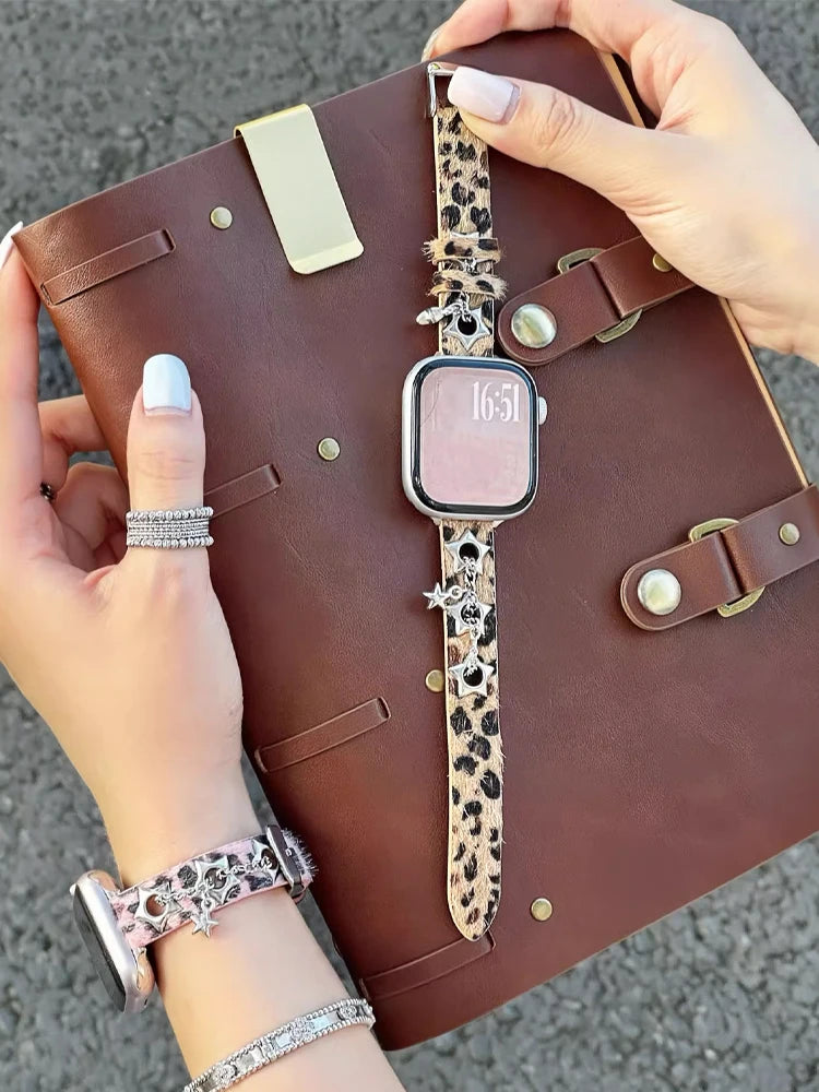 Ciara Leather Apple Watch Band for Women – Leopard Metal Bracelet