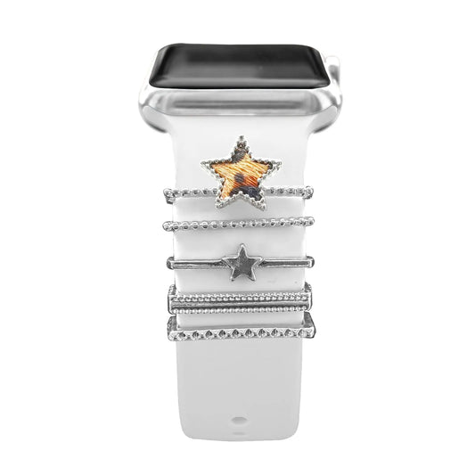Decoration Jewelry Accessories for Watch Bands featuring star-themed decorative loops on a white watch band.