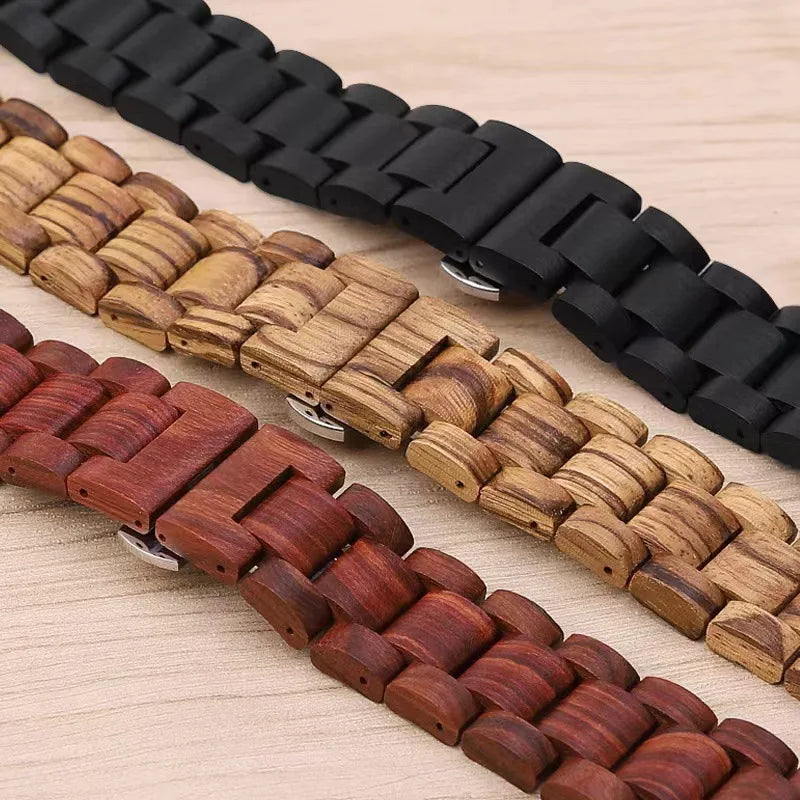 Wooden Band for Samsung Galaxy Watch 8 & Ultra 47mm, featuring natural wooden links in various colors for stylish comfort.