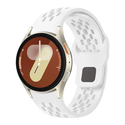 Sport Silicone Breathable Bands for Samsung Galaxy Watch 4 5 6 7 with breathable design and secure buckle.