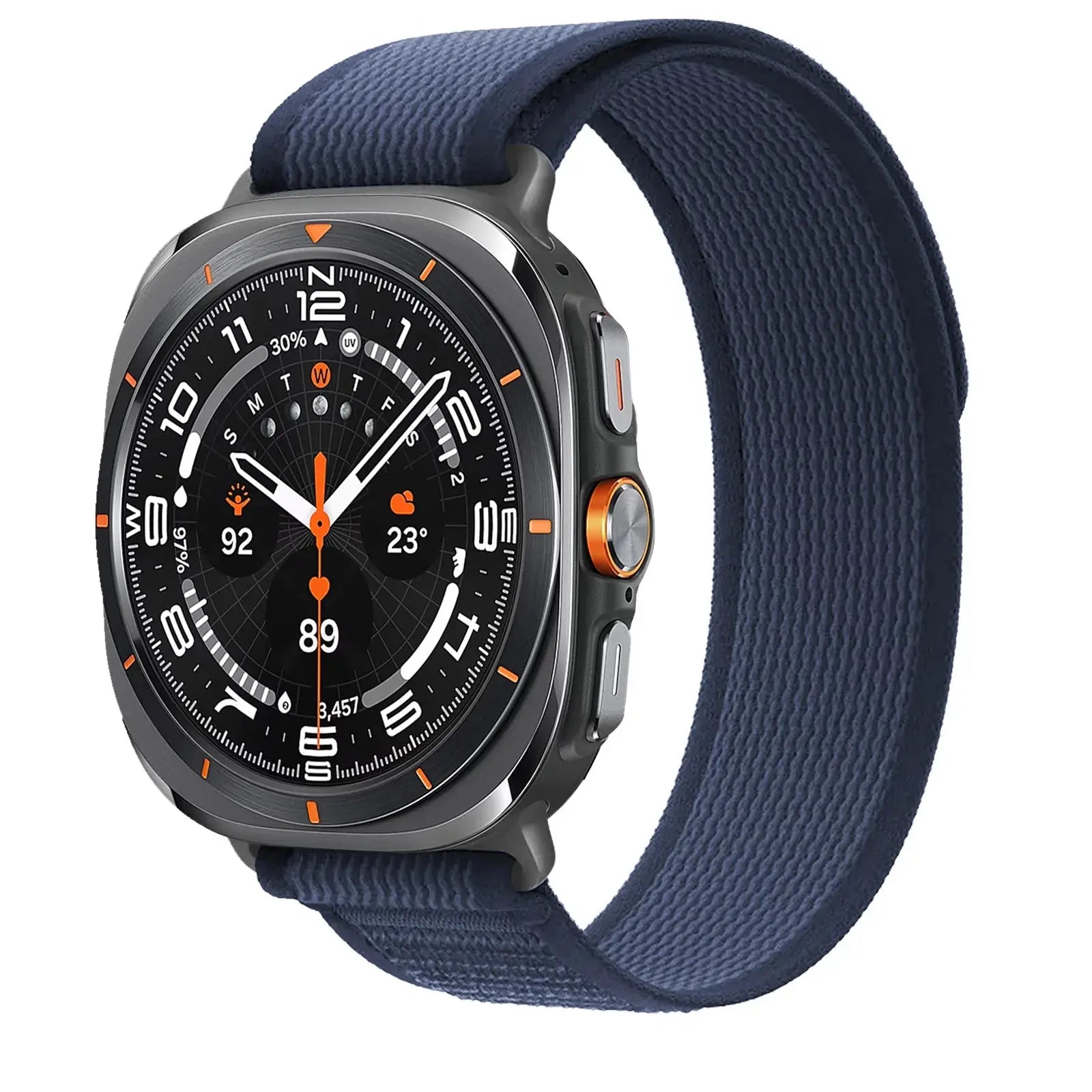 Soft Stretchy Nylon Trail Bands for Galaxy Watch Ultra in navy blue, perfect for comfort and active lifestyles.
