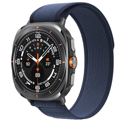 Soft Stretchy Nylon Trail Bands for Galaxy Watch Ultra in navy blue, perfect for comfort and active lifestyles.