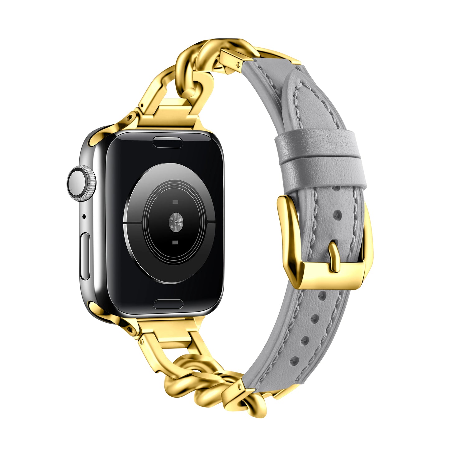 Luxury Leather & Steel Chain Band for Apple Watch 38–49mm