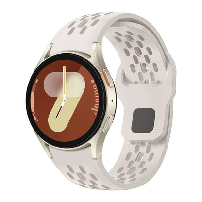 Sport Silicone Breathable Bands on Samsung Galaxy Watch, designed for comfort and ventilation during activities.