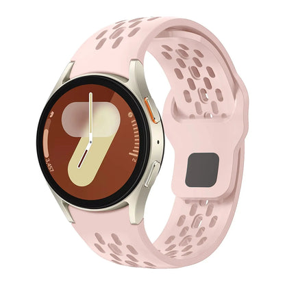 Sport Silicone Breathable Bands in pink for Samsung Galaxy Watch 4, 5, 6, 7 with breathable design for comfort.
