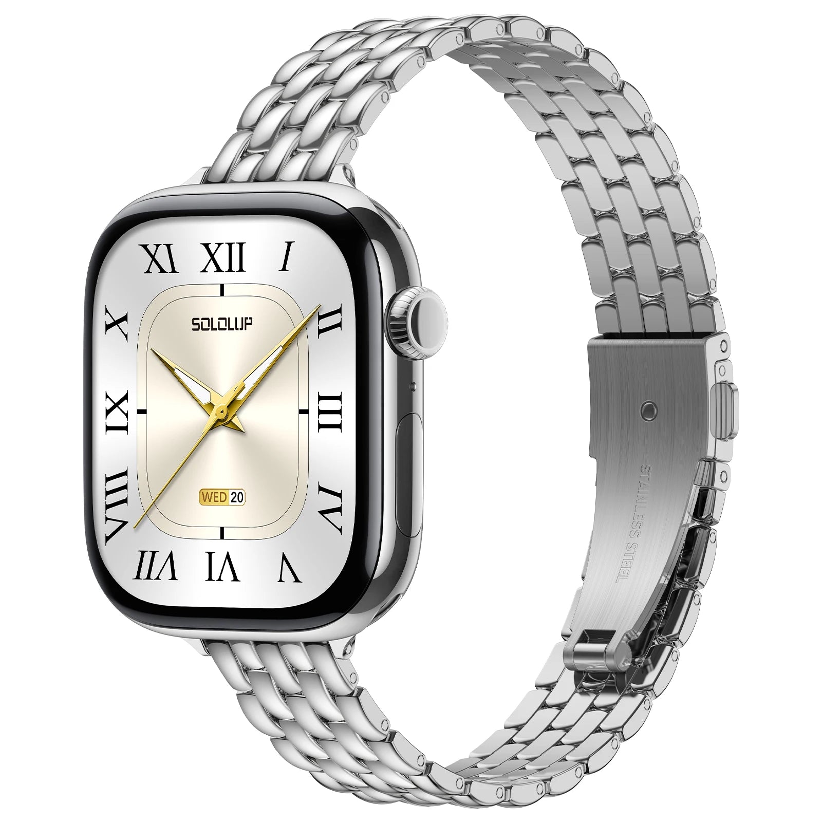 Cera Slim Stainless Steel Apple Watch Band for Women elegantly designed with a 14 mm slim profile.