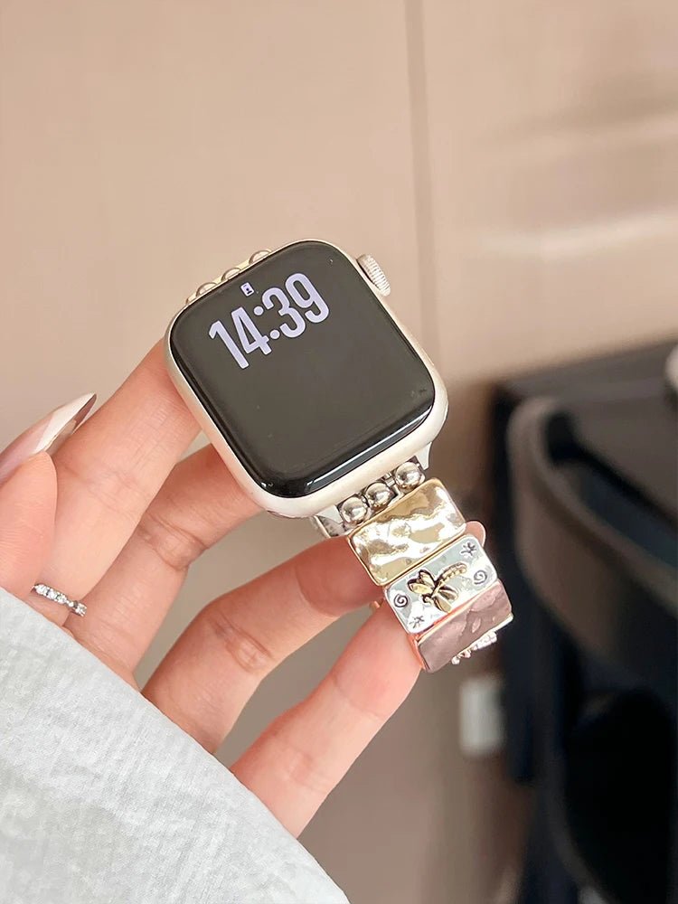 Retro Elastic Apple Watch Band – Vintage Metal Bracelet
