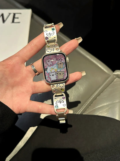 Cute Cat Jewelry Apple Watch Band – Glossy Metal Bracelet
