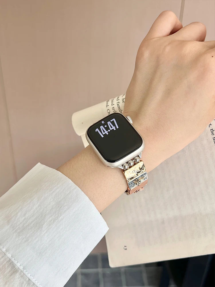 Retro Elastic Apple Watch Band – Vintage Metal Bracelet