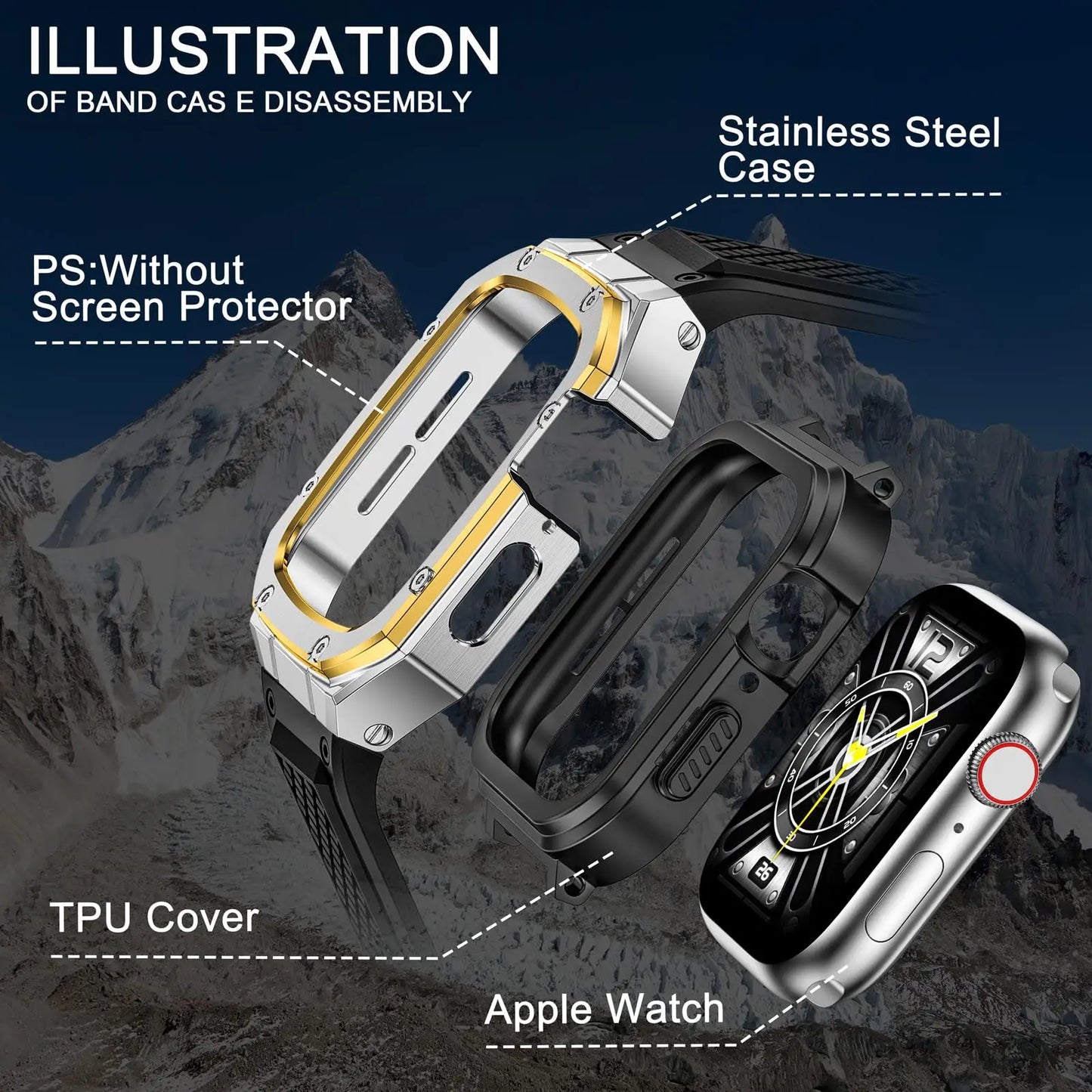 Luxury Metal Case & Silicone Band for Apple Watch Ultra & Series
