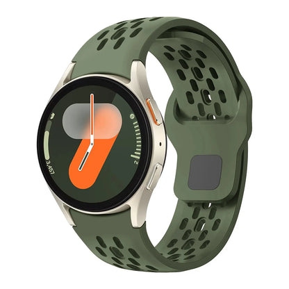 Sport Silicone Breathable Bands on a Samsung Galaxy Watch showcasing a breathable design and secure buckle.
