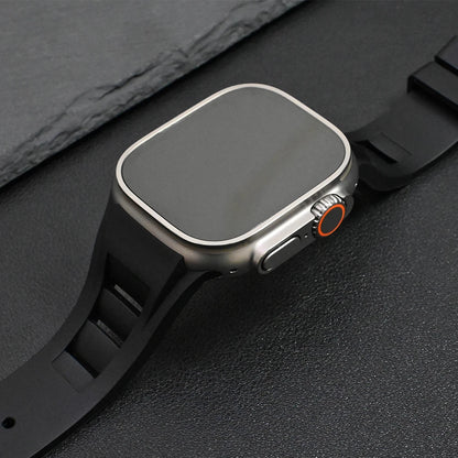 Silicon Sports Band for Apple Watch Ultra & Series (44–49mm) displayed on dark background, showcasing its premium quality.