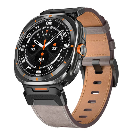 Clark, The Leather Band for Galaxy Watch Ultra showcasing rugged leather style and modern functionality.