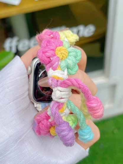 Braided Floral Apple Watch Band – Cute Rainbow Nylon Strap