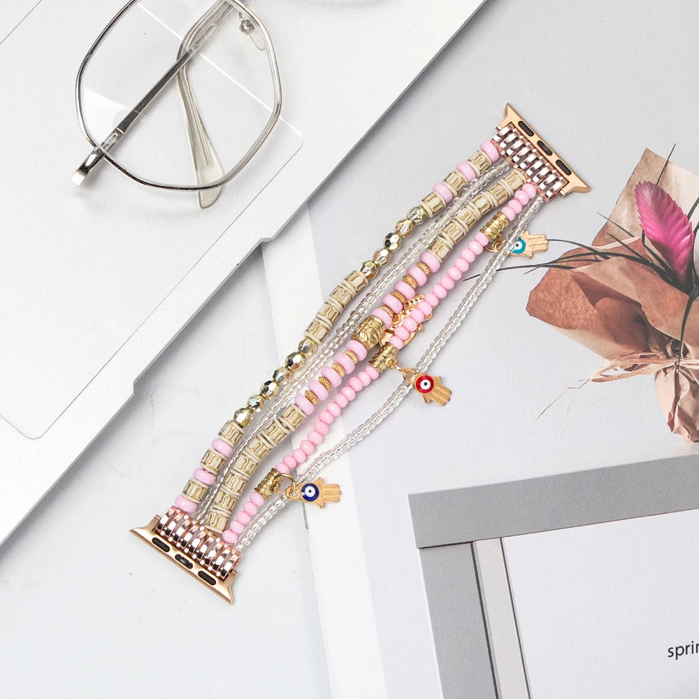 Beaded Apple Watch Band with Charms – Boho Bracelet Strap featuring vibrant beads and charms on a stylish background.