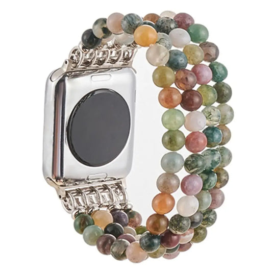 Stone Beaded Apple Watch Band – Stretch Bracelet Strap with genuine stones on a flexible stainless-steel core.