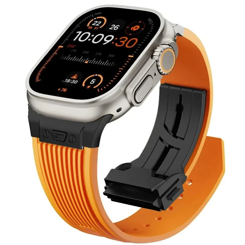 Men’s Silicone Apple Watch Band for Ultra 3 & Series 11–3 on an Apple Watch with a sleek design and vibrant colors
