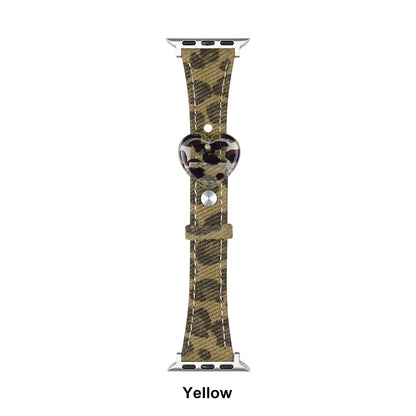 Retro Leopard Leather Heart Band for Apple Watch 38-49mm Series