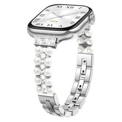 Apple Watch Jewelry Strap for Women – Pearl Metal Bracelet with elegant pearl and diamond-style accents.