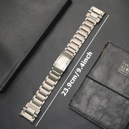 No Gaps Titanium Band for Samsung Galaxy Watch Ultra 47mm shown beside a notebook, dimensions 23.9cm / 9.4inch.