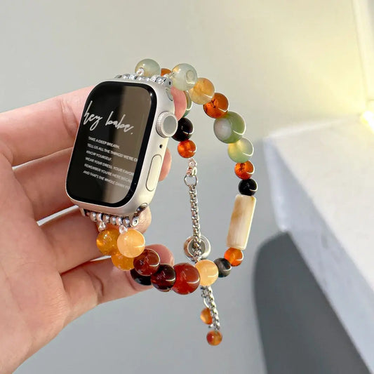 Natural Beaded Apple Watch Band – Adjustable Resin Bracelet