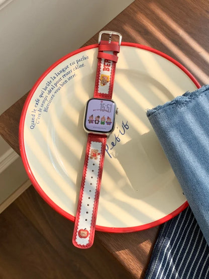 Cute Bear Leather Apple Watch Band for Women (38–49mm)