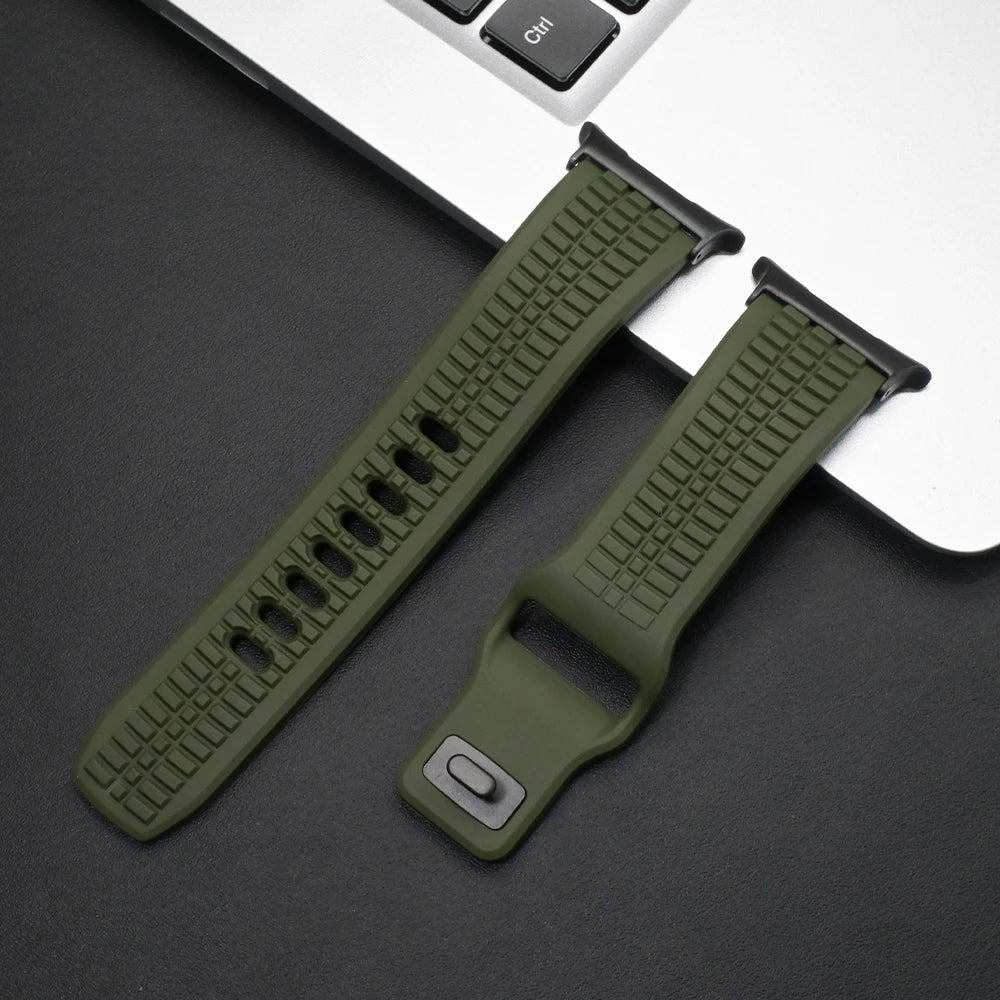 Soft Silicone Sport Band for Samsung Galaxy Watch Ultra & 8 in green, showcasing durability and comfort.
