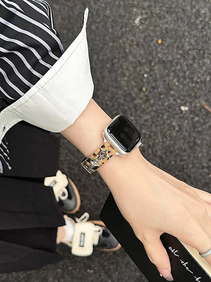 Ciara Leather Apple Watch Band for Women – Leopard Metal Bracelet