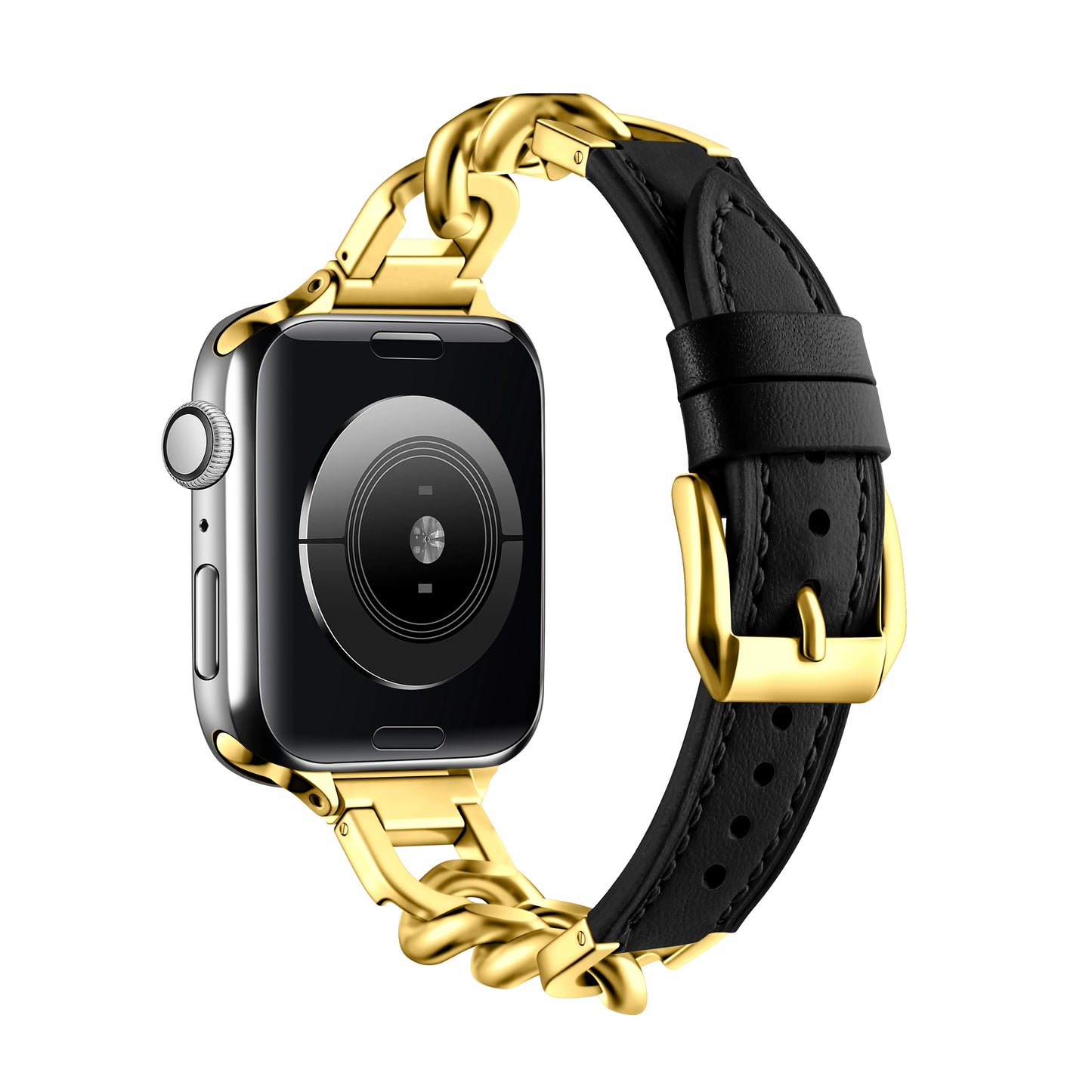 Luxury Leather & Steel Chain Band for Apple Watch 38–49mm