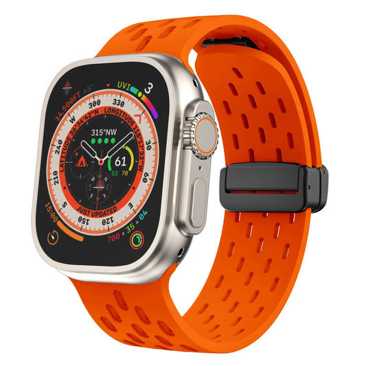 Breathable Silicon Magnetic Clasp Bands in vibrant orange, designed for active lifestyles and optimal wrist airflow.