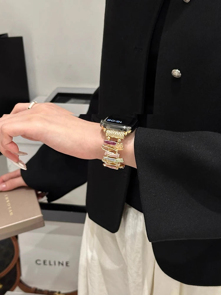 Luxury Elastic Metal Bracelet Band for Apple Watch Women