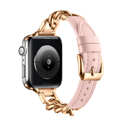 Luxury Leather & Steel Chain Band for Apple Watch 38–49mm