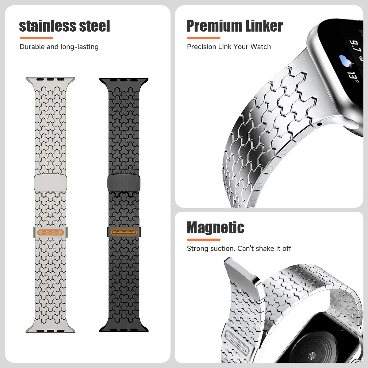 Magnetic Stainless Steel Apple Watch Band Bracelet