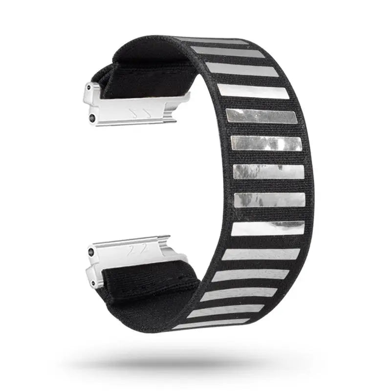 Scrunchie Strap for Fitbit Versa/Versa 2/Versa Lite/Versa 3 in black with reflective silver accents
